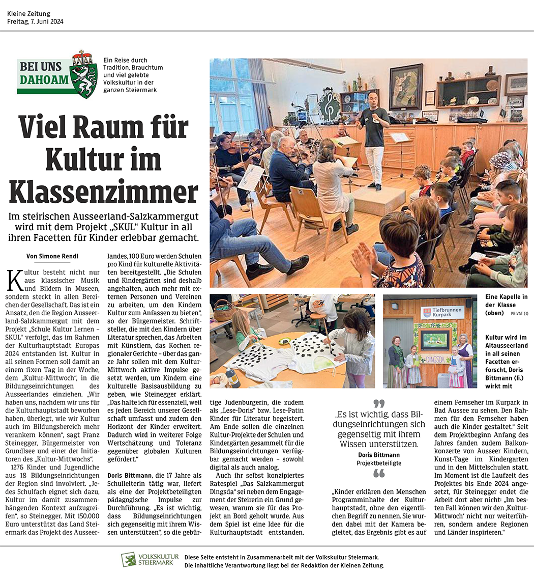 Zeitungsbeitrag "Viel Raum für Kultur im Klassenzimmer"