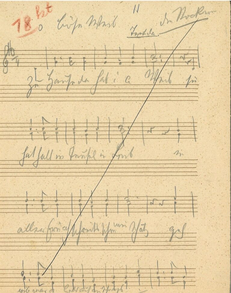 Notenblatt vom Ehestandslied: Aufzeichnung von Agnes Stock aus dem Steirischen Volksliedarchiv