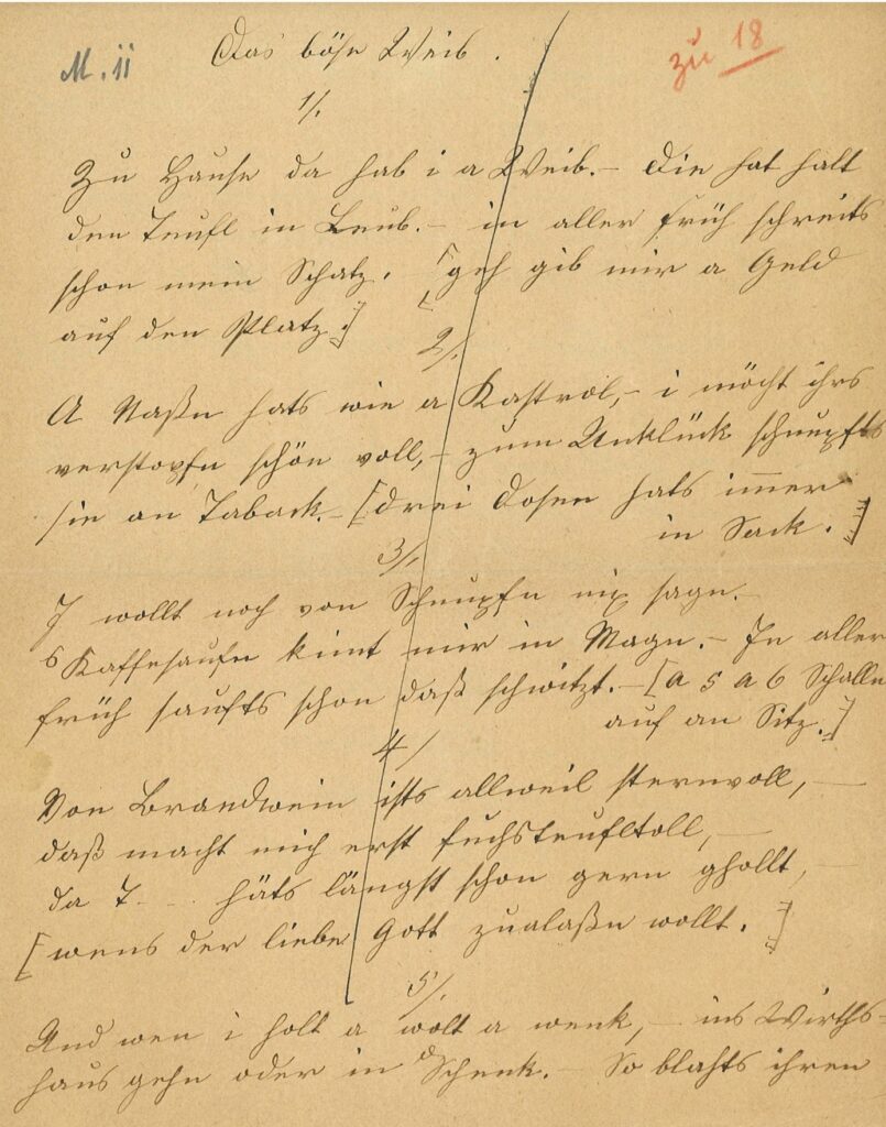Textblatt von "I han halt a Kreuz mit mein Weib"